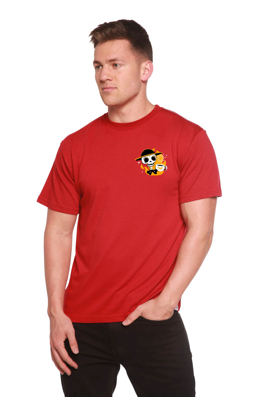 Skull with Coffee Bamboo Viscose/Organic Cotton Short Sleeve Printed T-Shirt Spun Bamboo