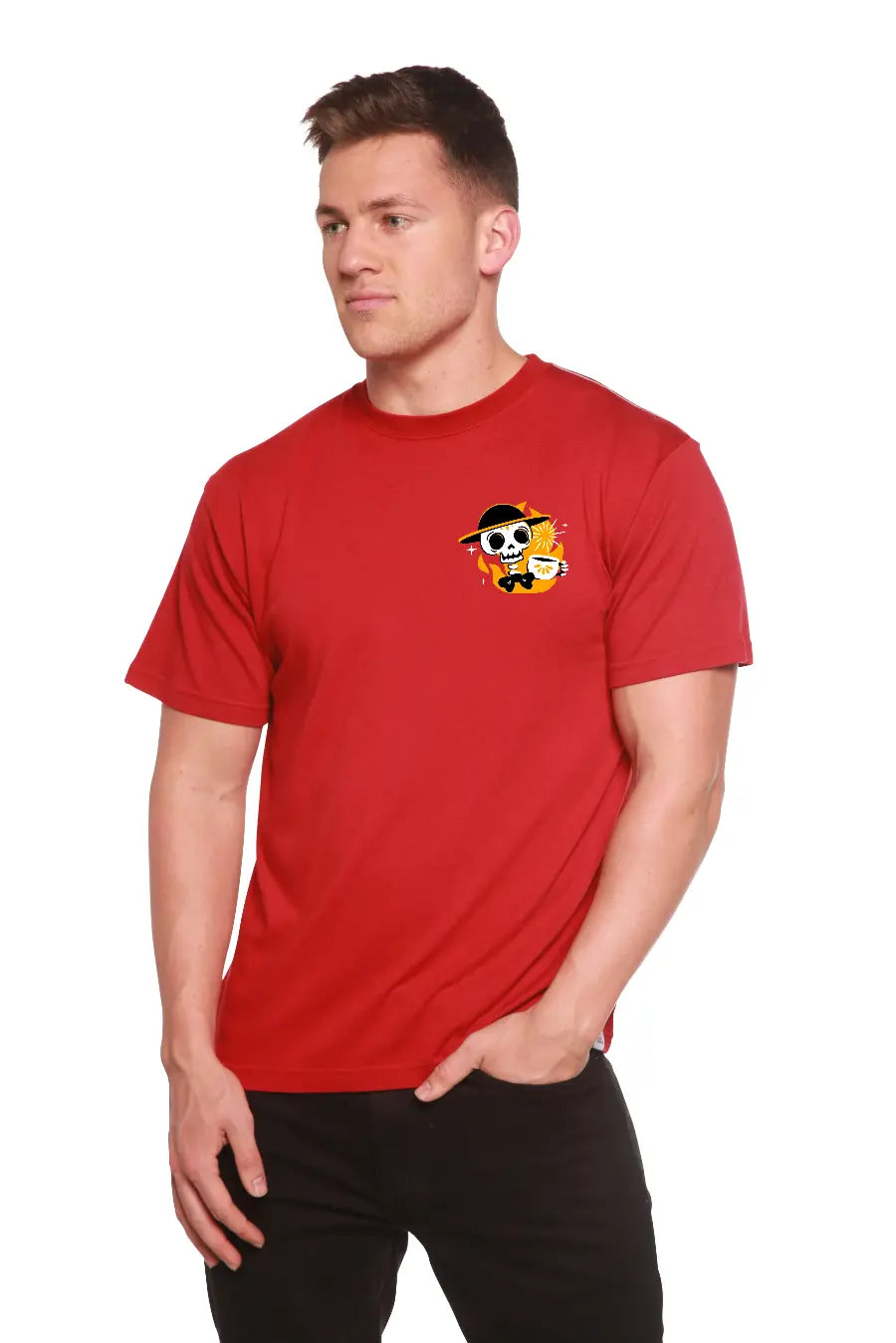 Skull with Coffee Bamboo Viscose/Organic Cotton Short Sleeve Printed T-Shirt Spun Bamboo