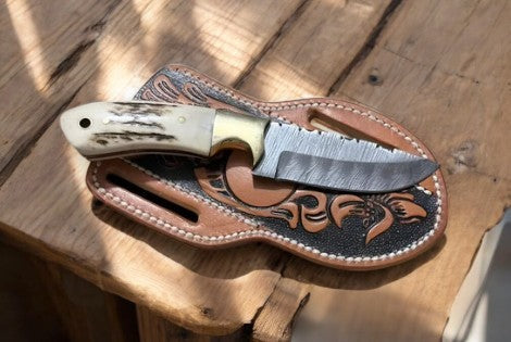 Handmade Cowboy Knife – Antler Horn & Damascus Steel Damascus Knife Store