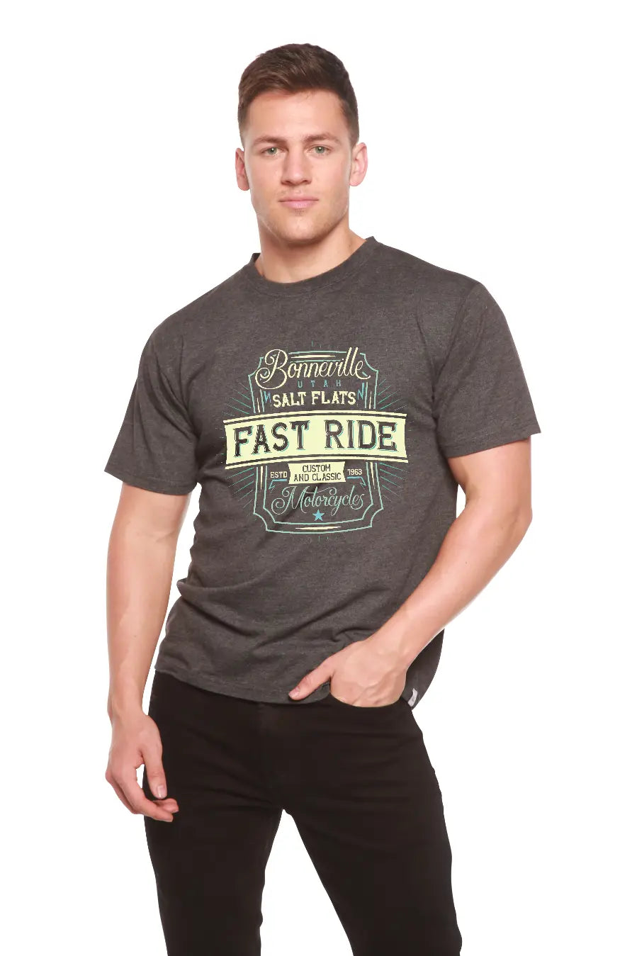 Fast Ride Men's Bamboo Viscose/Organic Cotton Short Sleeve Graphic T-Shirt Spun Bamboo