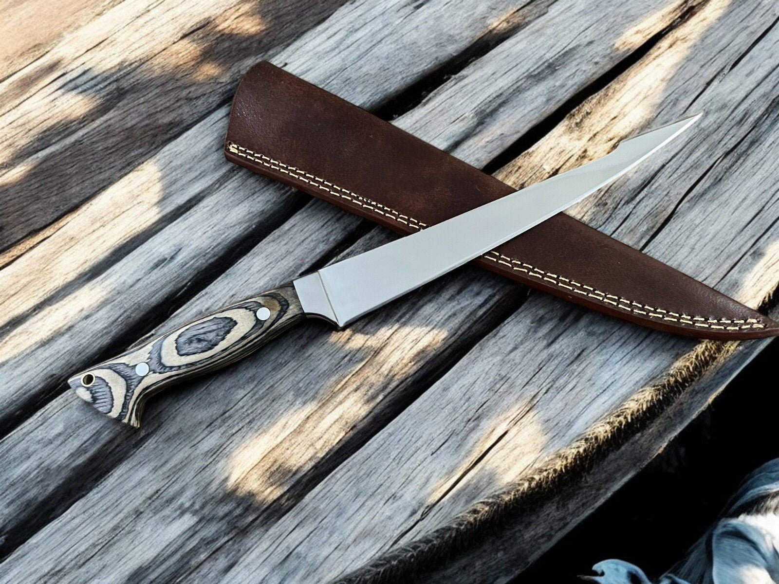 Premium Handmade Fillet Knife with Exotic Pakka Wood Handle Damascus Knife Store