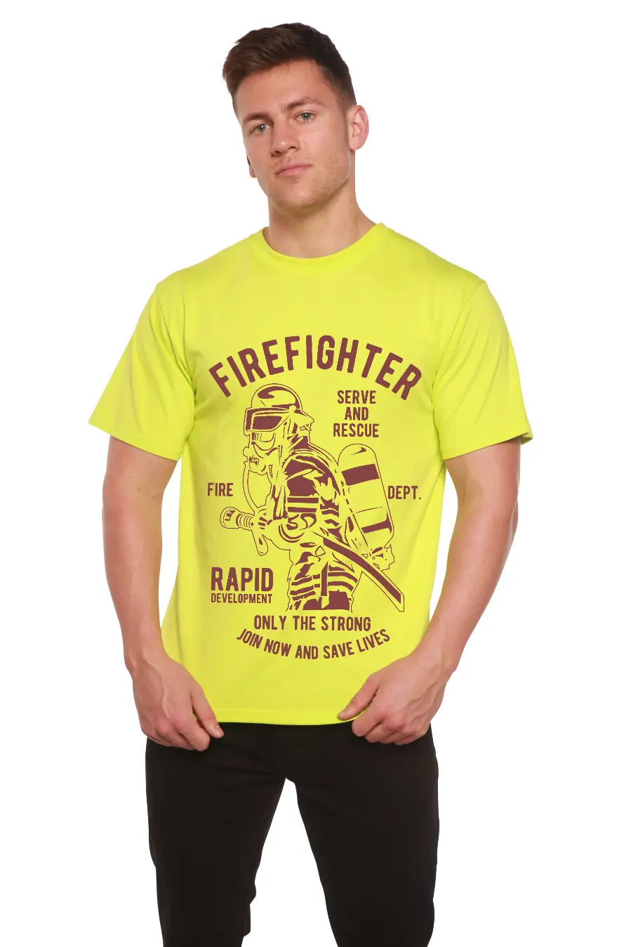Firefighter Dept Men's Bamboo Viscose/Organic Cotton Short Sleeve Graphic T-Shirt Spun Bamboo