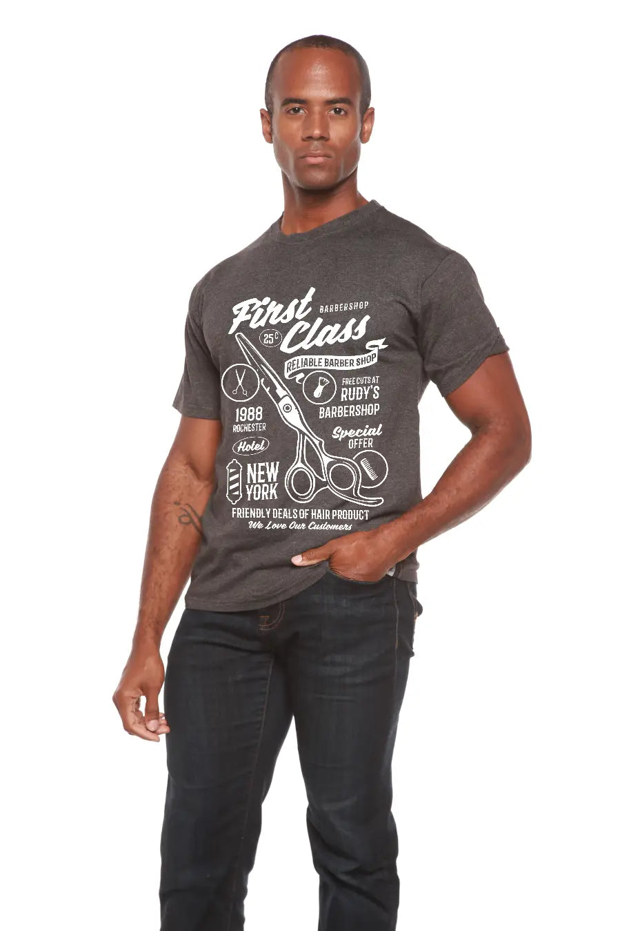 First Class Barber Men's Bamboo Viscose/Organic Cotton Short Sleeve Graphic T-Shirt Spun Bamboo