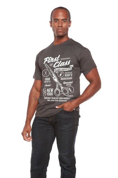 First Class Barber Men's Bamboo Viscose/Organic Cotton Short Sleeve Graphic T-Shirt Spun Bamboo