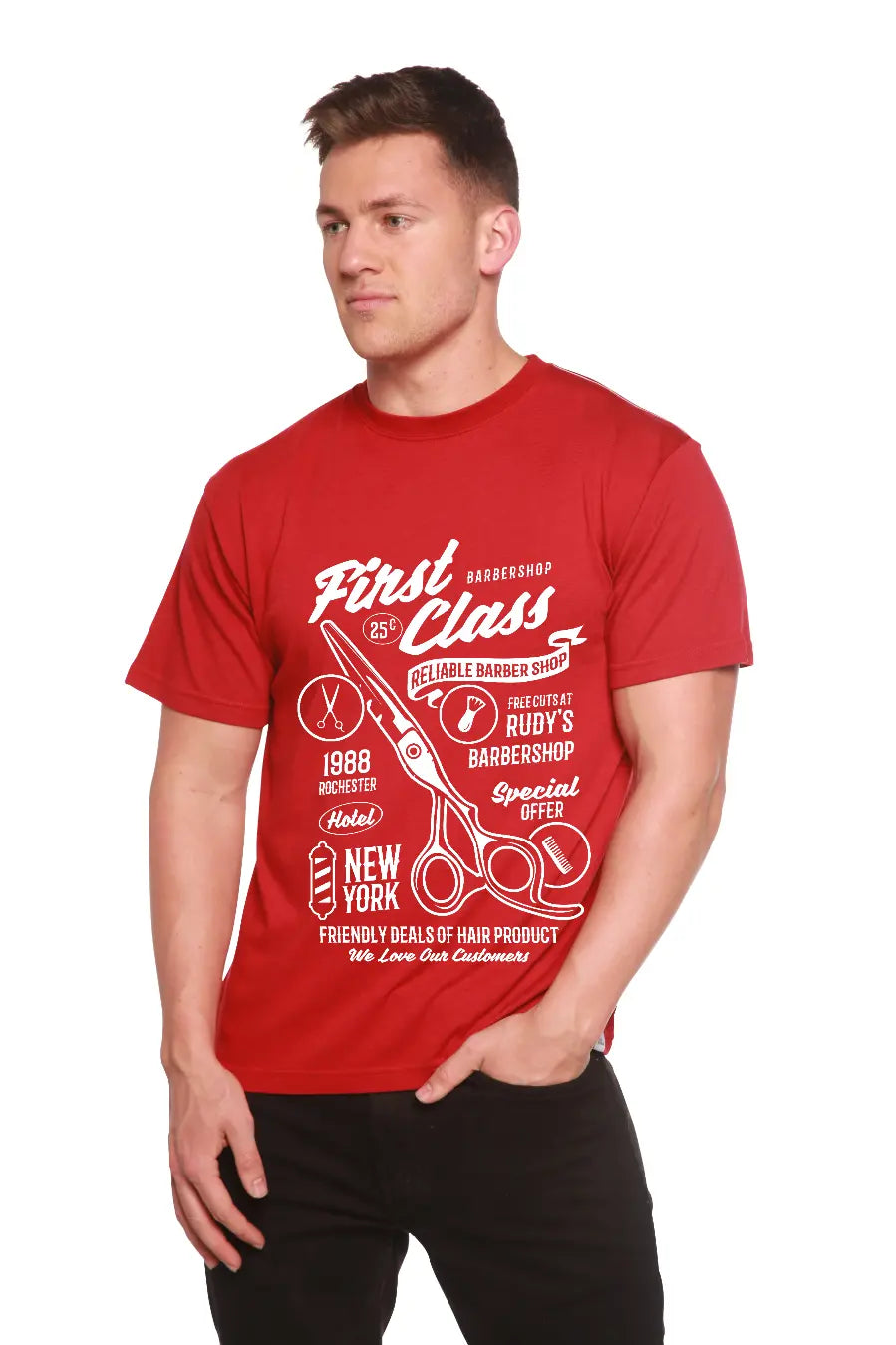 First Class Barber Men's Bamboo Viscose/Organic Cotton Short Sleeve Graphic T-Shirt Spun Bamboo