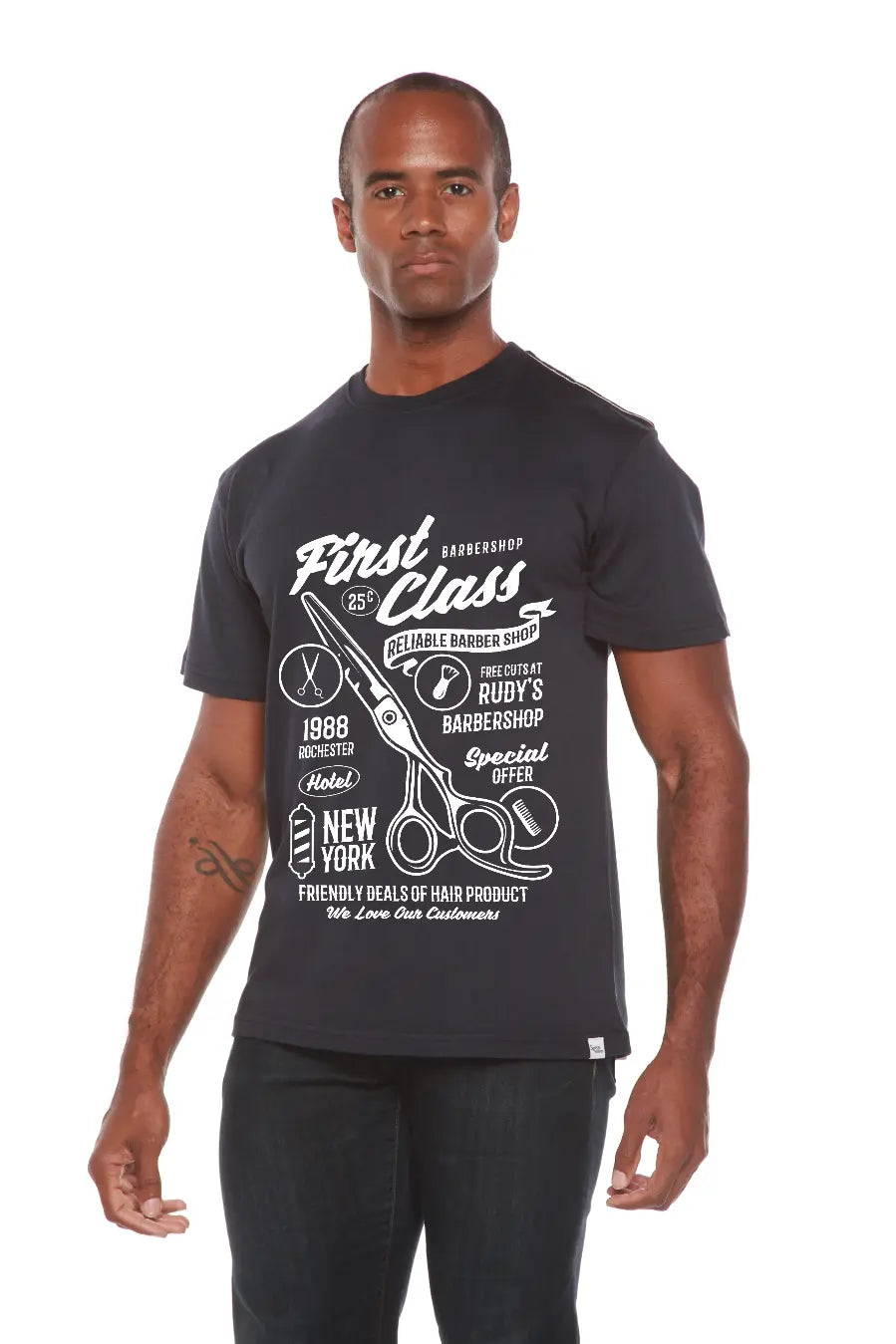 First Class Barber Men's Bamboo Viscose/Organic Cotton Short Sleeve Graphic T-Shirt Spun Bamboo