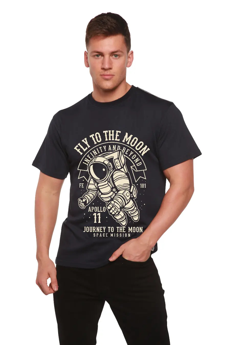 Fly To The Moon Men's Bamboo Viscose/Organic Cotton Short Sleeve Graphic T-Shirt Spun Bamboo