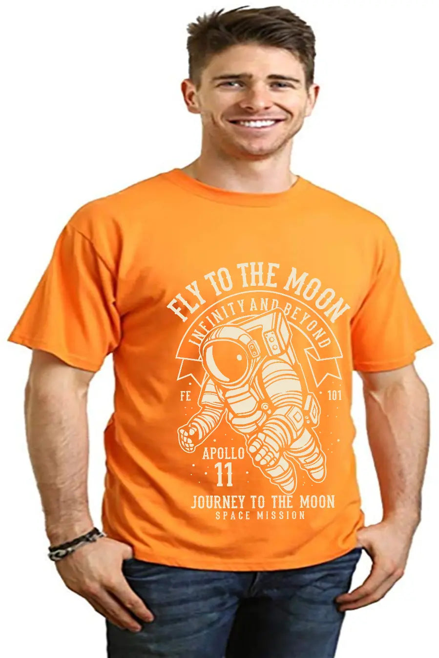 Fly To The Moon Men's Bamboo Viscose/Organic Cotton Short Sleeve Graphic T-Shirt Spun Bamboo