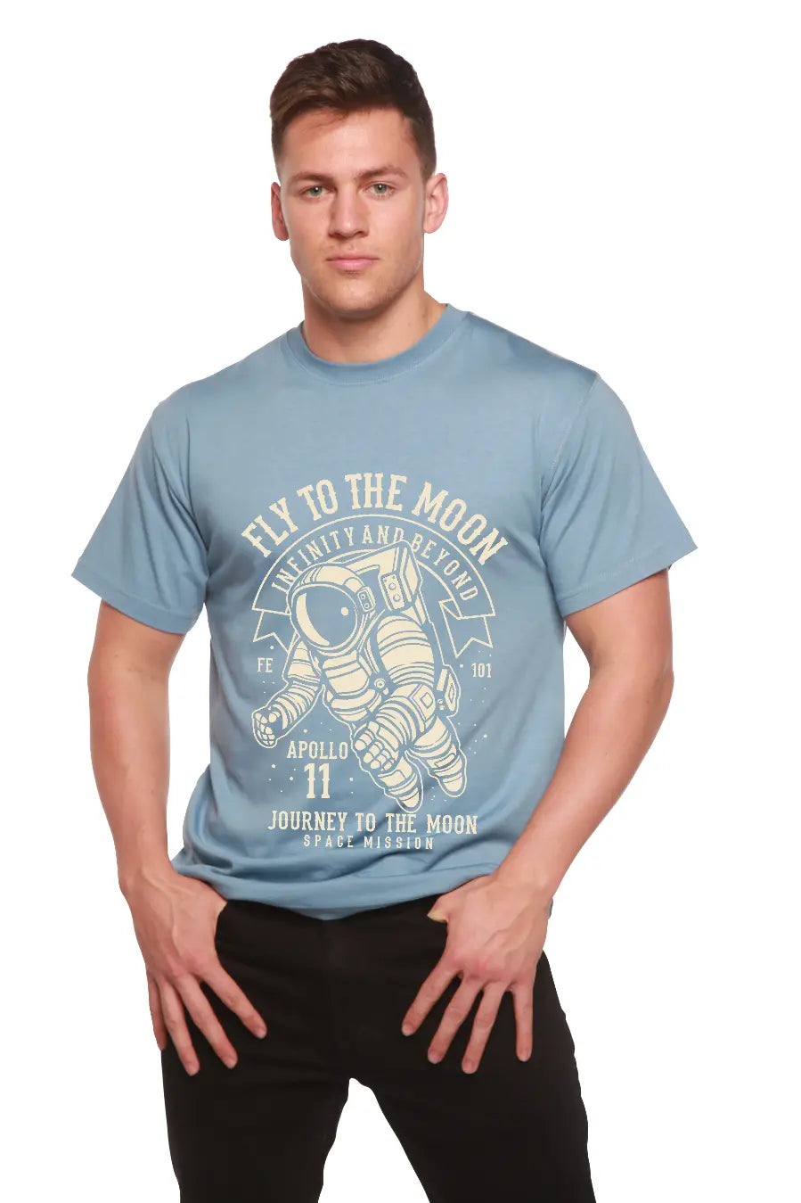 Fly To The Moon Men's Bamboo Viscose/Organic Cotton Short Sleeve Graphic T-Shirt Spun Bamboo