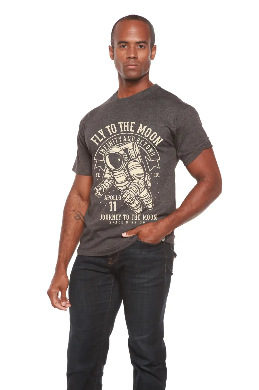 Fly To The Moon Men's Bamboo Viscose/Organic Cotton Short Sleeve Graphic T-Shirt Spun Bamboo