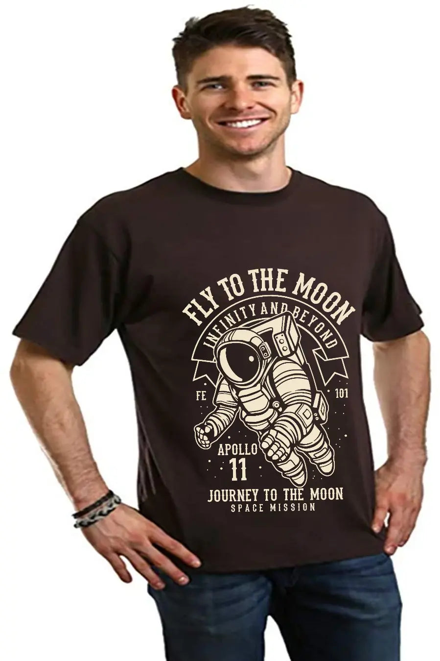 Fly To The Moon Men's Bamboo Viscose/Organic Cotton Short Sleeve Graphic T-Shirt Spun Bamboo