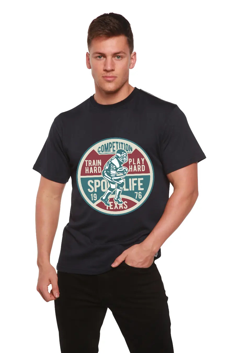 Football Competition Men's Bamboo Viscose/Organic Cotton Short Sleeve Graphic T-Shirt Spun Bamboo