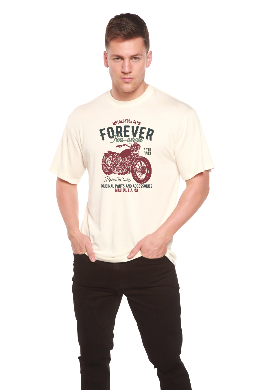 FOREVER TWO WHEEL Men's Bamboo Viscose/Organic Cotton Short Sleeve Graphic T-Shirt Spun Bamboo