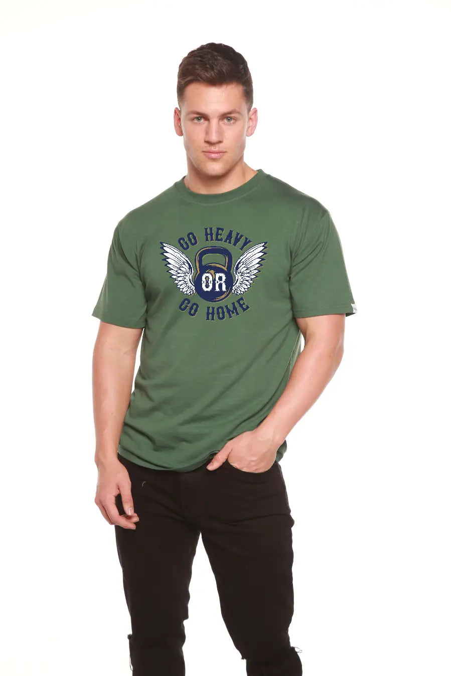 GO HEAVY Men's Bamboo Viscose/Organic Cotton Short Sleeve Graphic T-Shirt Spun Bamboo