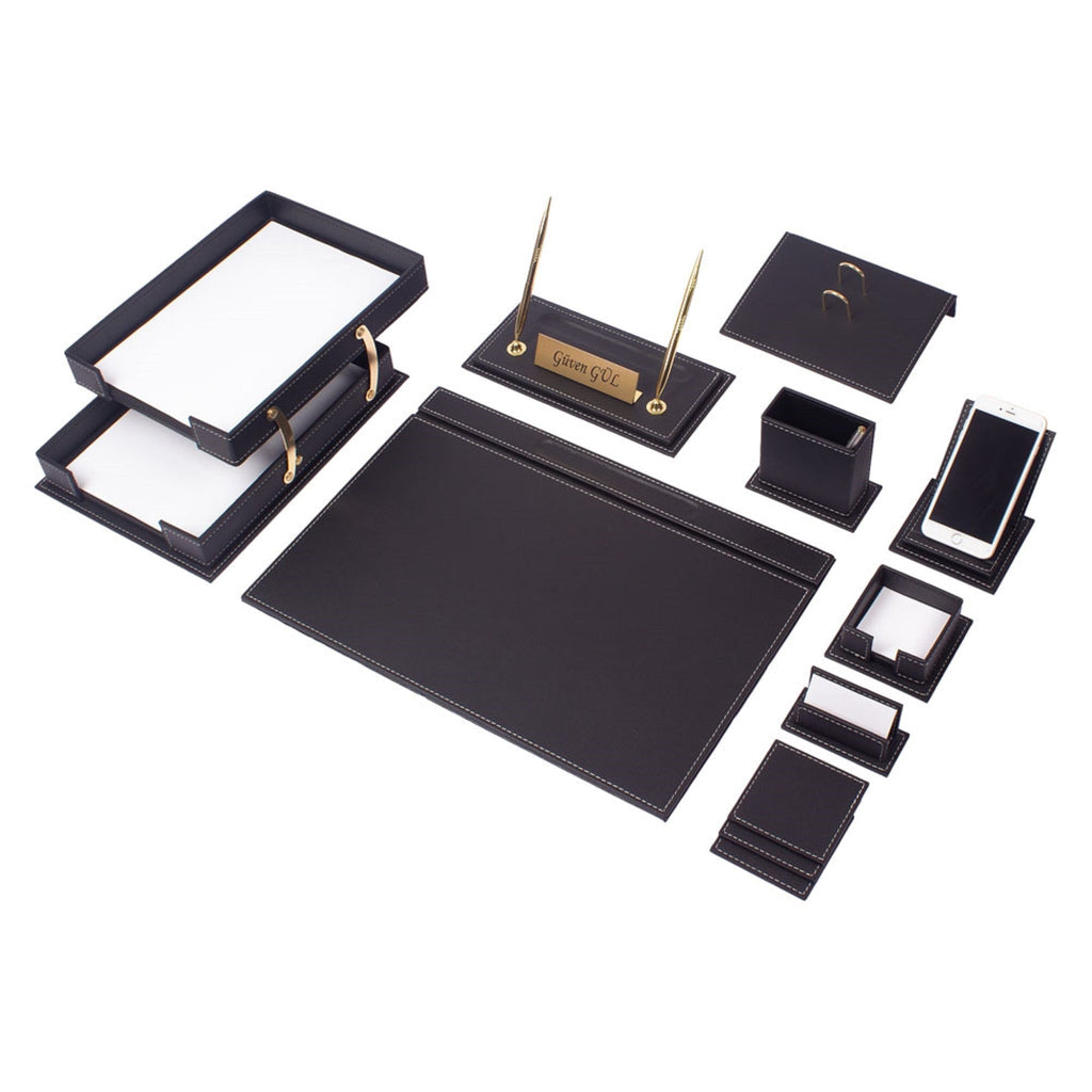 MOOG Luxury Desk Set - Double Document Tray- Brown - 13 PCS Moogdesk