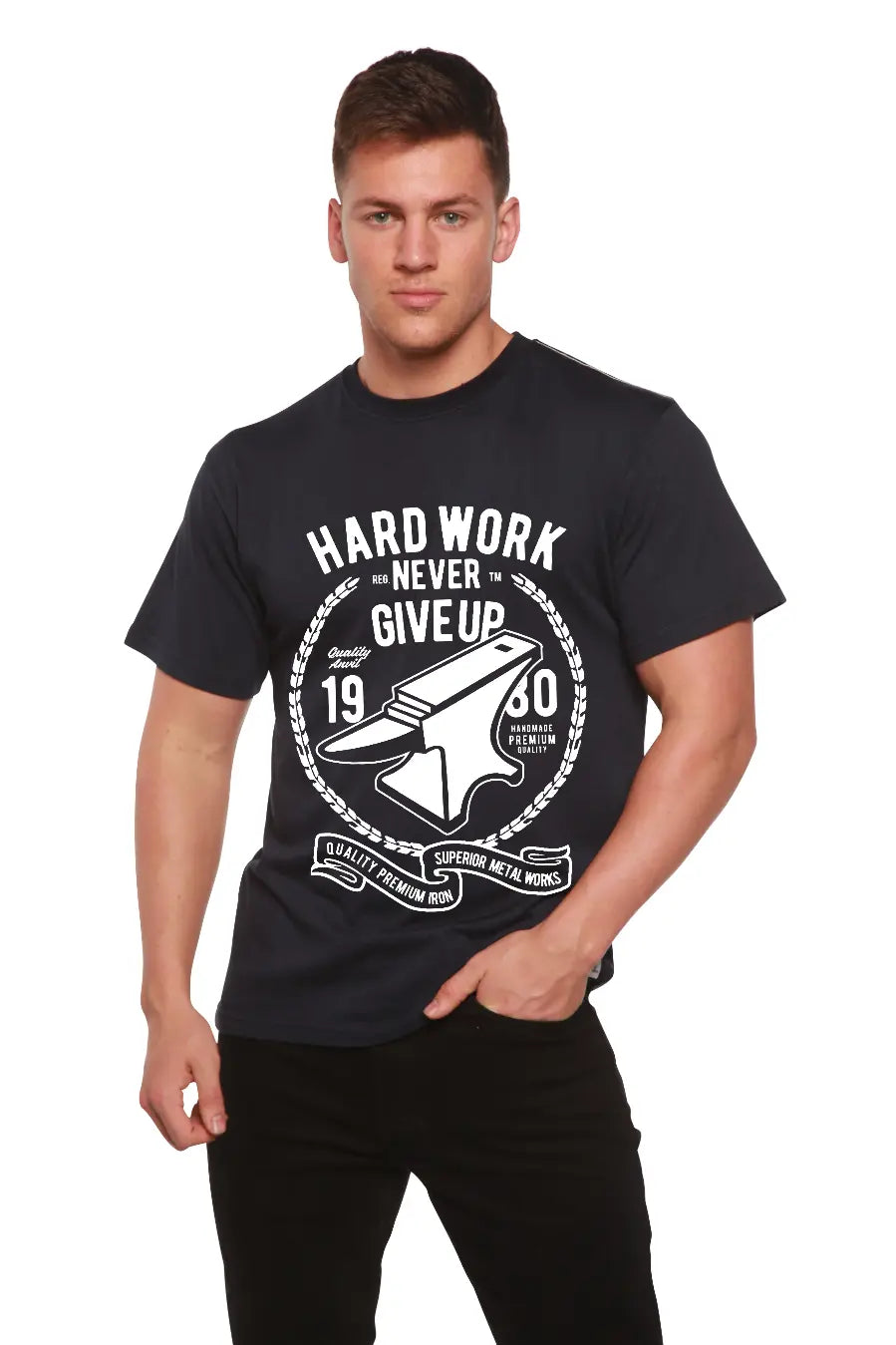 Hard Work Anvil Men's Bamboo Viscose/Organic Cotton Short Sleeve Graphic T-Shirt Spun Bamboo