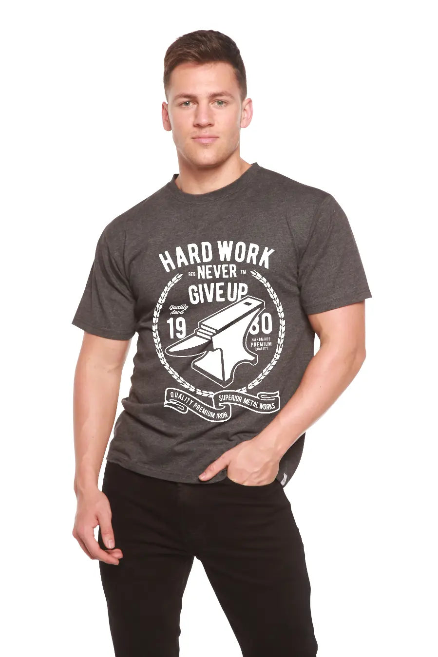 Hard Work Anvil Men's Bamboo Viscose/Organic Cotton Short Sleeve Graphic T-Shirt Spun Bamboo