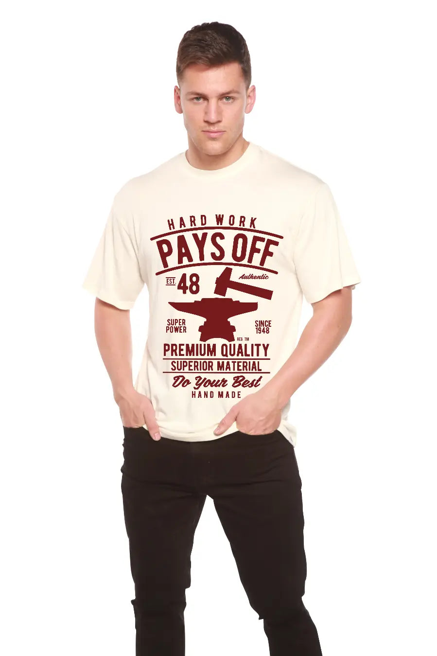 Hard Work Pays Men's Bamboo Viscose/Organic Cotton Short Sleeve Graphic T-Shirt Spun Bamboo
