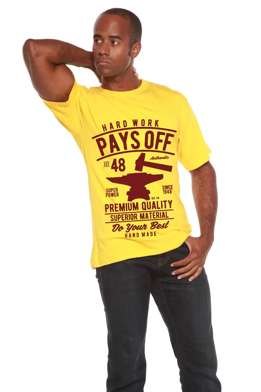 Hard Work Pays Men's Bamboo Viscose/Organic Cotton Short Sleeve Graphic T-Shirt Spun Bamboo
