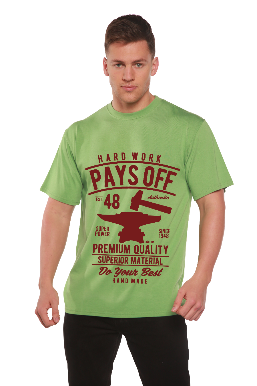 Hard Work Pays Men's Bamboo Viscose/Organic Cotton Short Sleeve Graphic T-Shirt Spun Bamboo