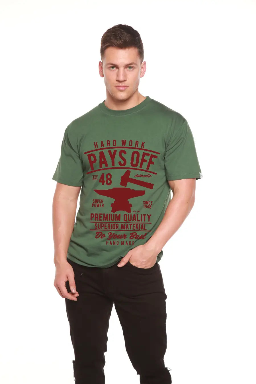 Hard Work Pays Men's Bamboo Viscose/Organic Cotton Short Sleeve Graphic T-Shirt Spun Bamboo