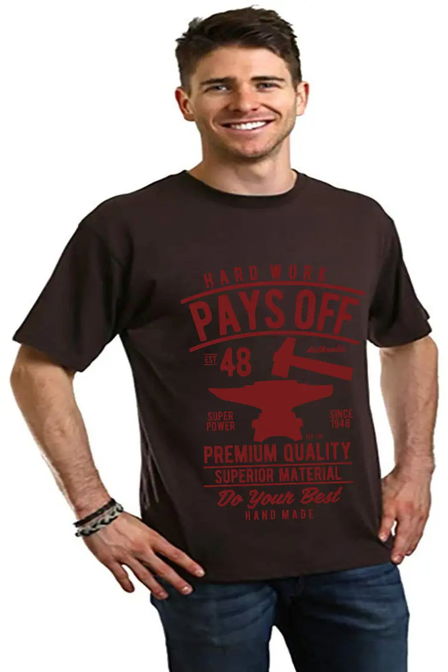 Hard Work Pays Men's Bamboo Viscose/Organic Cotton Short Sleeve Graphic T-Shirt Spun Bamboo