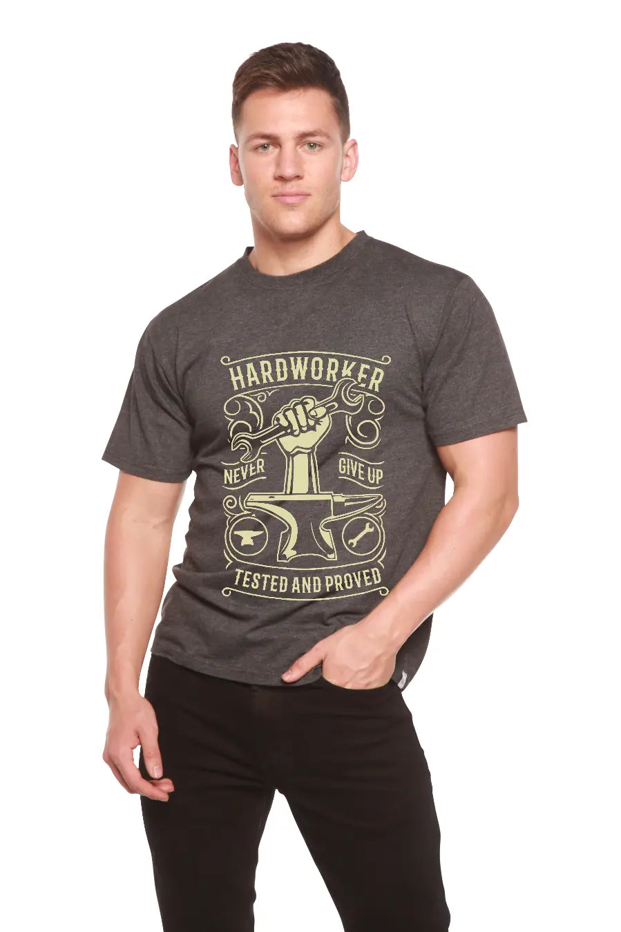 Hard Worker Men's Bamboo Viscose/Organic Cotton Short Sleeve Graphic T-Shirt Spun Bamboo