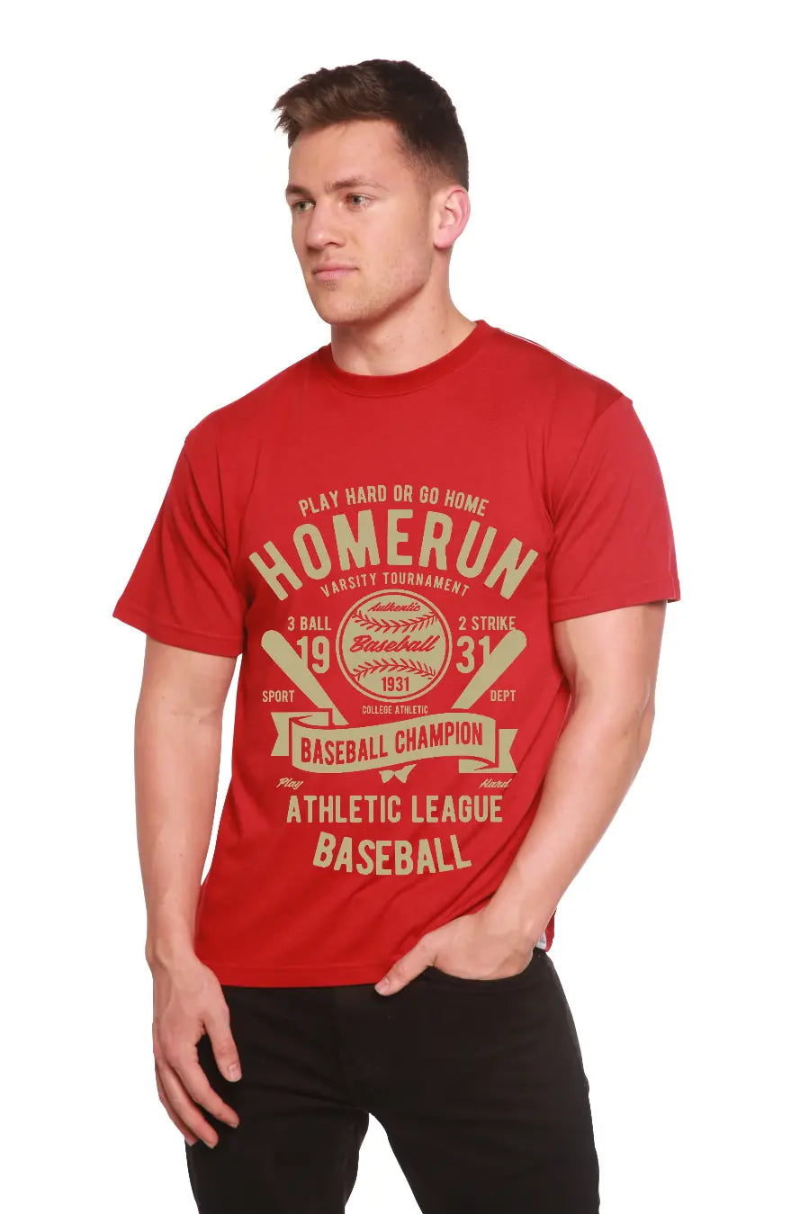 Homerun Baseball Men's Bamboo Viscose/Organic Cotton Short Sleeve Graphic T-Shirt Spun Bamboo