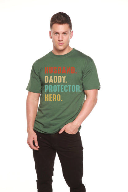 Husband, Daddy, Protector, Hero Men's Bamboo Viscose/Organic Cotton Short Sleeve Graphic T-Shirt Spun Bamboo