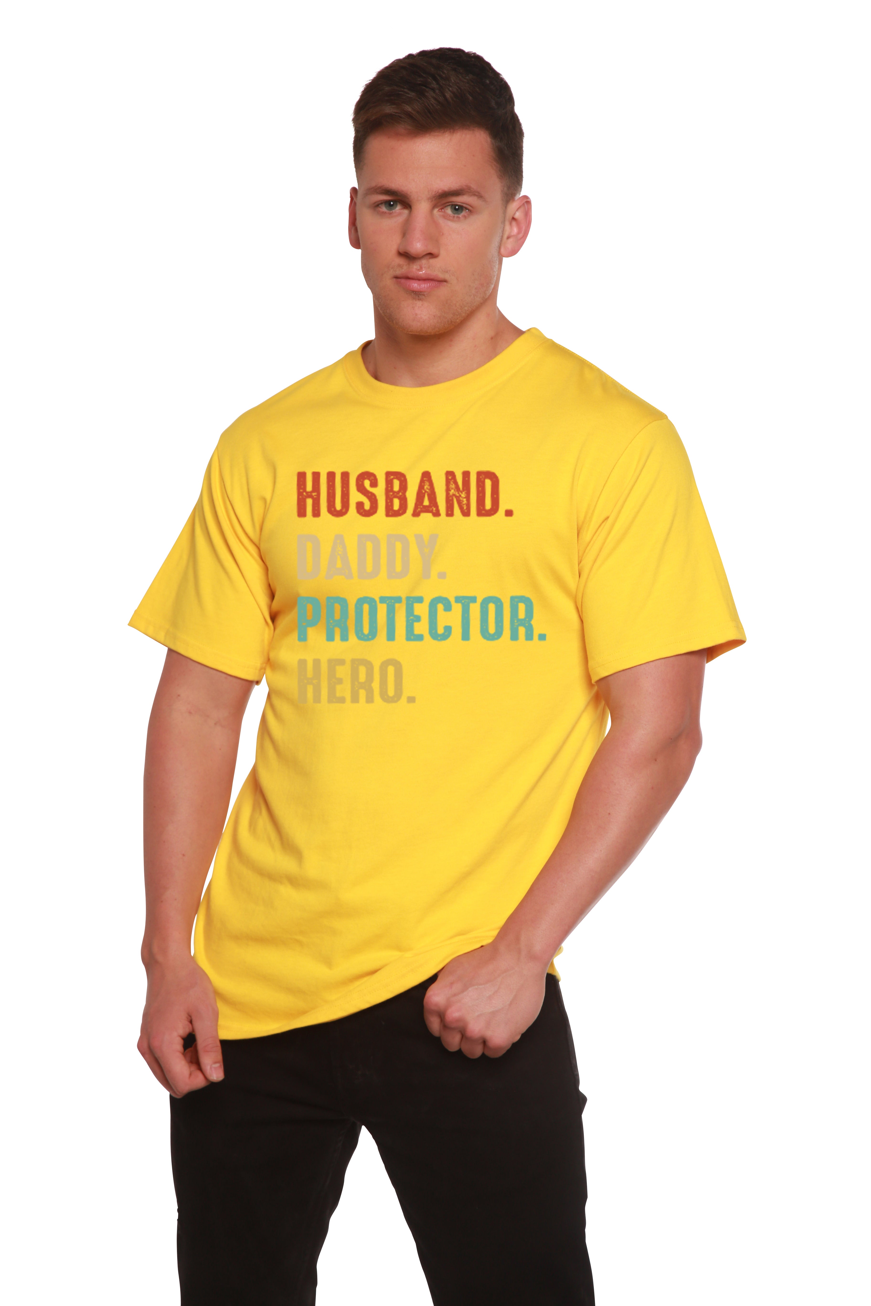 Husband, Daddy, Protector, Hero Men's Bamboo Viscose/Organic Cotton Short Sleeve Graphic T-Shirt Spun Bamboo