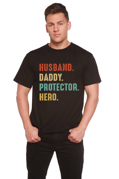 Husband, Daddy, Protector, Hero Men's Bamboo Viscose/Organic Cotton Short Sleeve Graphic T-Shirt Spun Bamboo