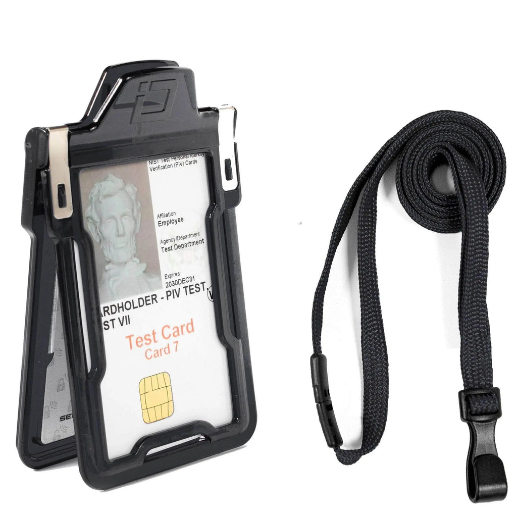 Secure Badge Holder Classic Vertical 1 ID Card Holder, and Lanyard Bundle ID Stronghold