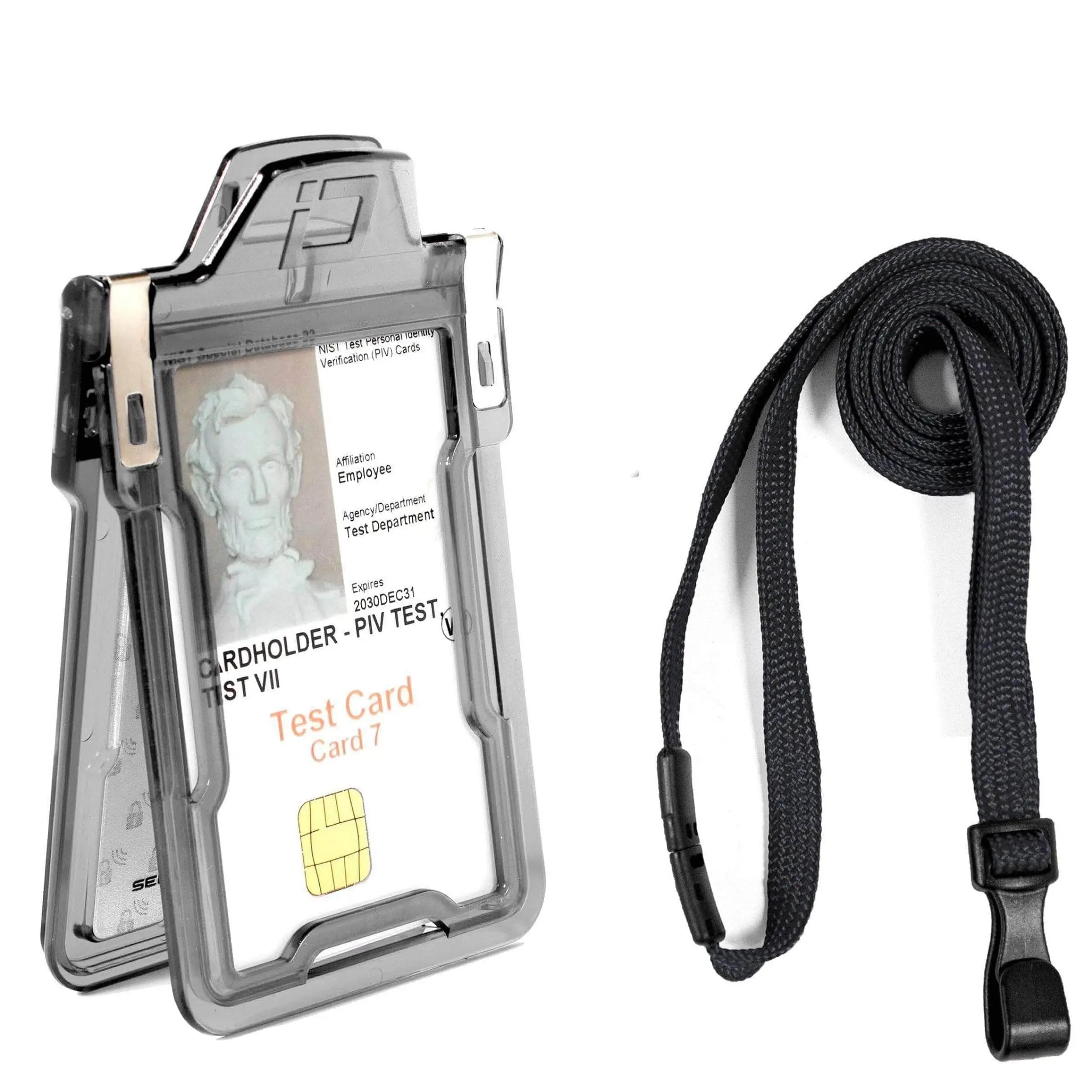 Secure Badge Holder Classic Vertical 1 ID Card Holder, and Lanyard Bundle ID Stronghold