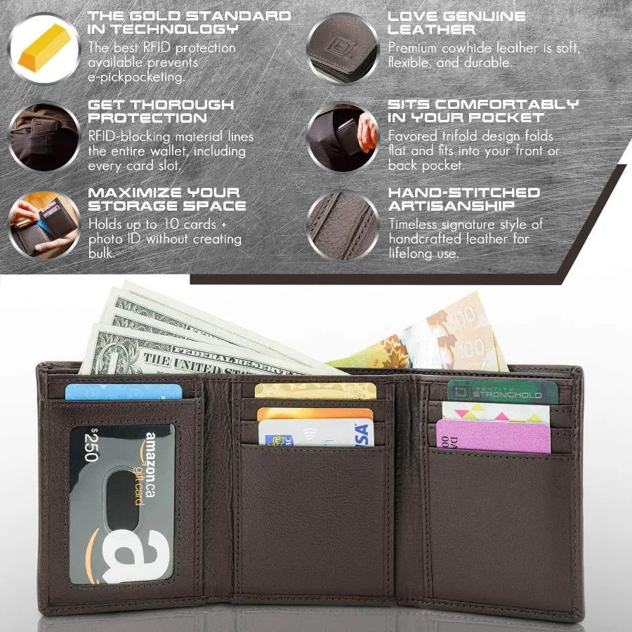 Mens RFID Wallet - Extra Capacity Trifold 7 slot with ID Window ID Stronghold
