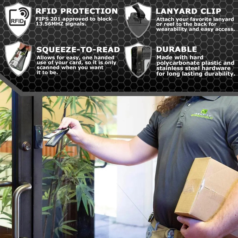 "Squeeze to Read" Secure Badge Holder Classic Vertical 1 ID Card Holder ID Stronghold