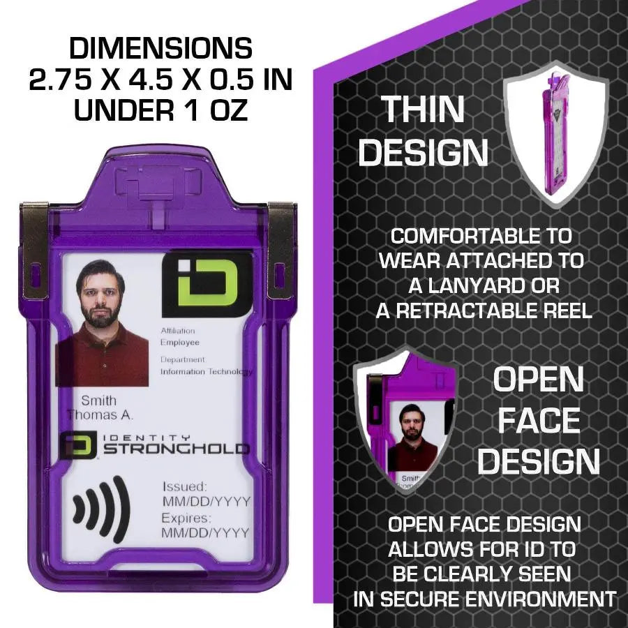"Squeeze to Read" Secure Badge Holder Classic Vertical 1 ID Card Holder ID Stronghold