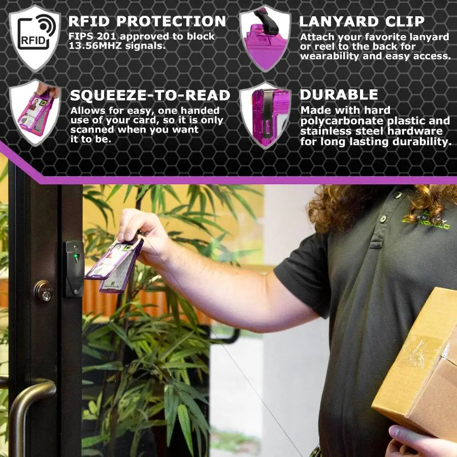 "Squeeze to Read" Secure Badge Holder Classic Vertical 1 ID Card Holder ID Stronghold