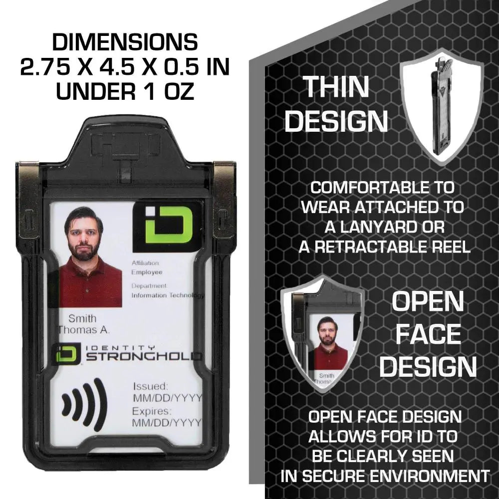 "Squeeze to Read" Secure Badge Holder Classic Vertical 1 ID Card Holder ID Stronghold