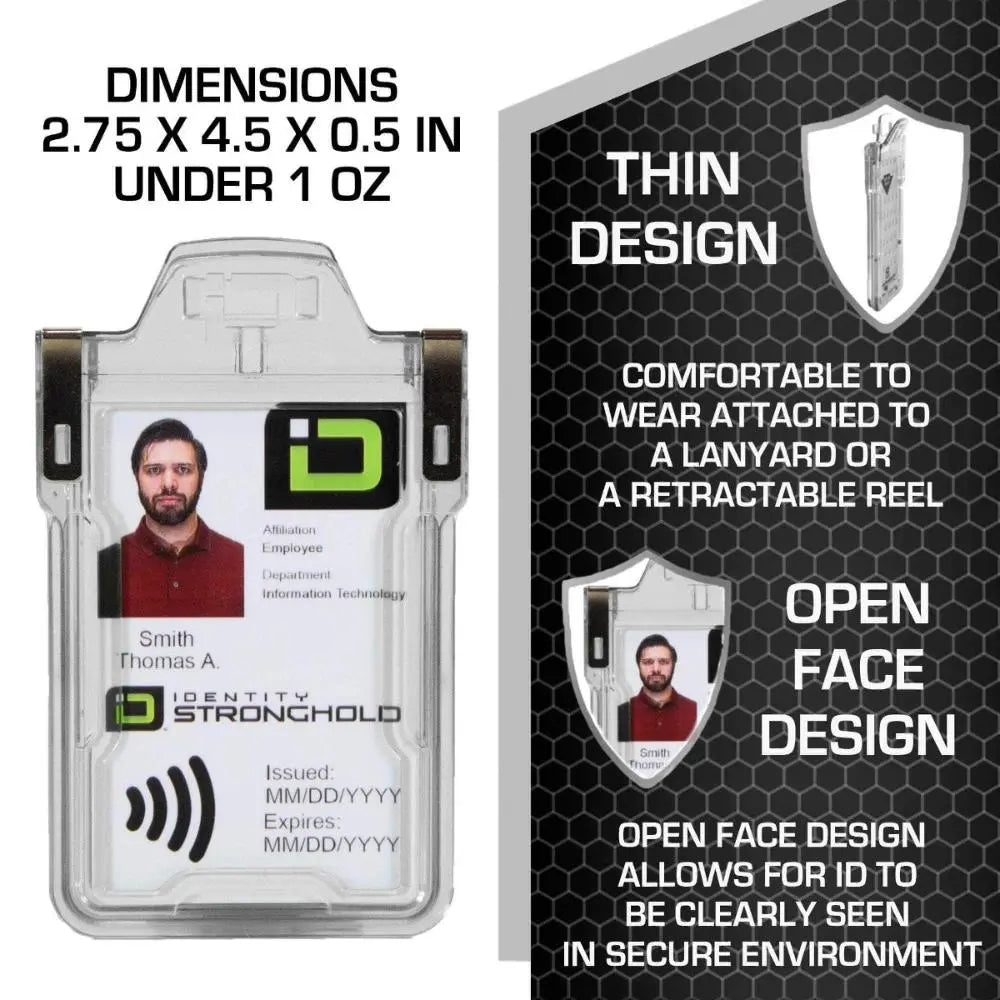 "Squeeze to Read" Secure Badge Holder Classic Vertical 1 ID Card Holder ID Stronghold