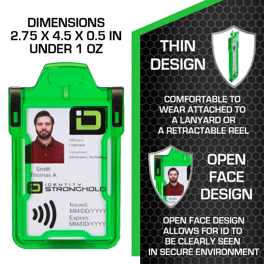 "Squeeze to Read" Secure Badge Holder Classic Vertical 1 ID Card Holder ID Stronghold