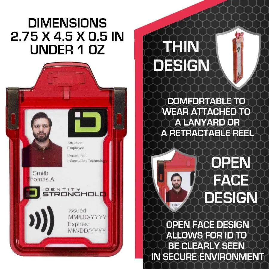 "Squeeze to Read" Secure Badge Holder Classic Vertical 1 ID Card Holder ID Stronghold