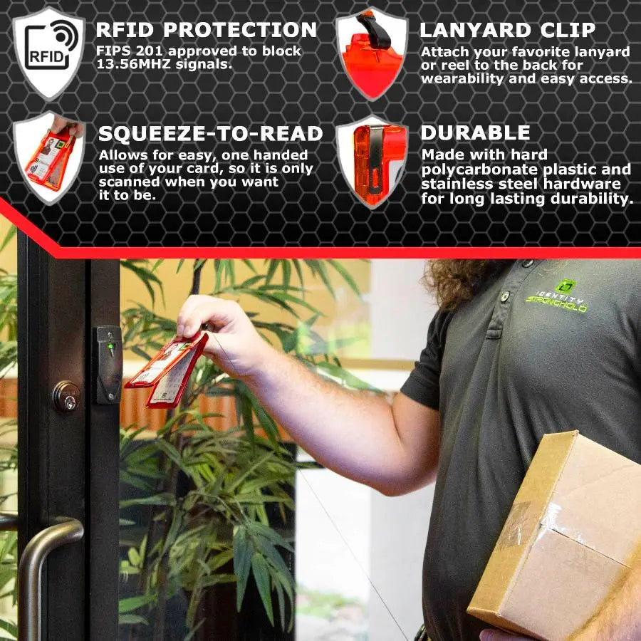 "Squeeze to Read" Secure Badge Holder Classic Vertical 1 ID Card Holder ID Stronghold