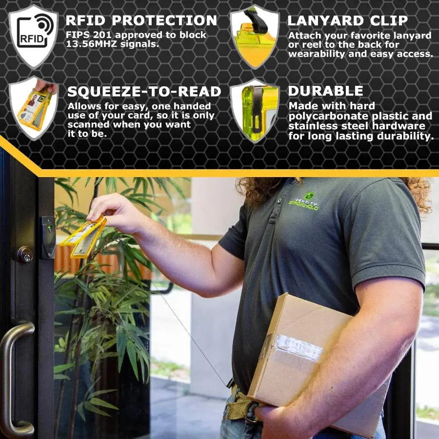 "Squeeze to Read" Secure Badge Holder Classic Vertical 1 ID Card Holder ID Stronghold