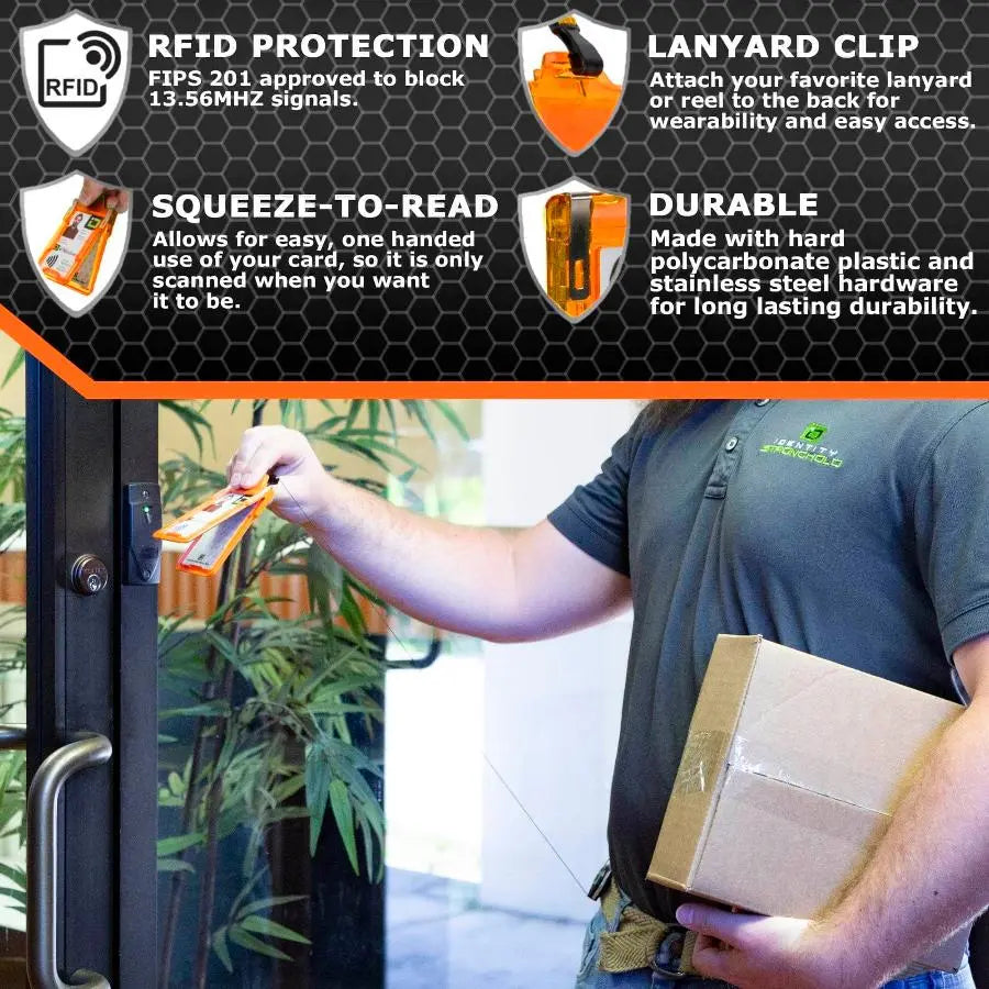 "Squeeze to Read" Secure Badge Holder Classic Vertical 1 ID Card Holder ID Stronghold