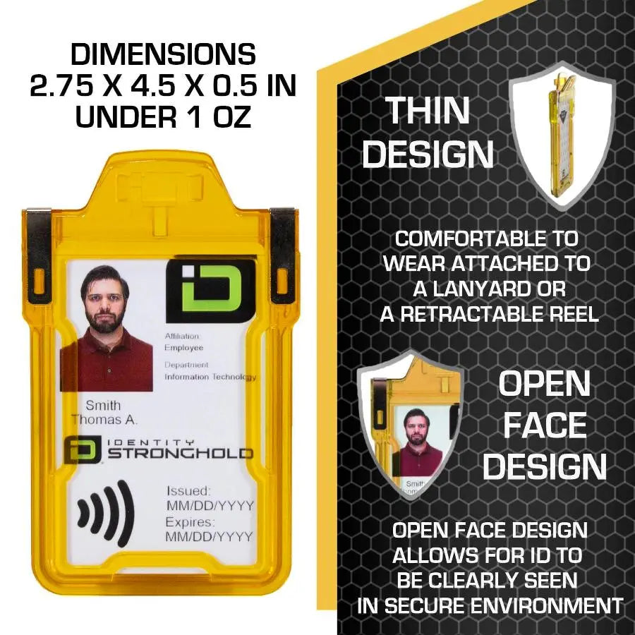 "Squeeze to Read" Secure Badge Holder Classic Vertical 1 ID Card Holder ID Stronghold