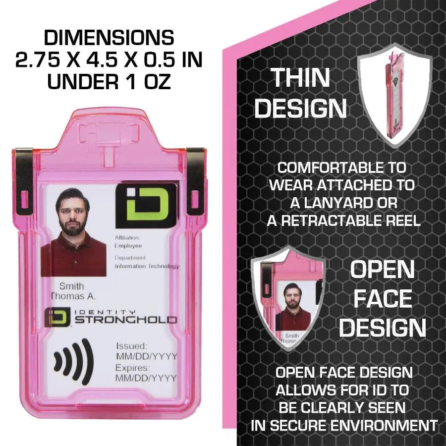 "Squeeze to Read" Secure Badge Holder Classic Vertical 1 ID Card Holder ID Stronghold