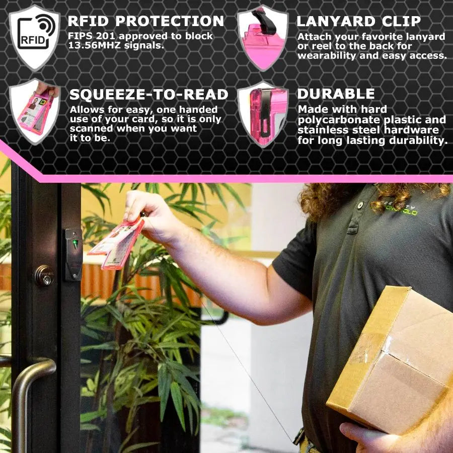 "Squeeze to Read" Secure Badge Holder Classic Vertical 1 ID Card Holder ID Stronghold