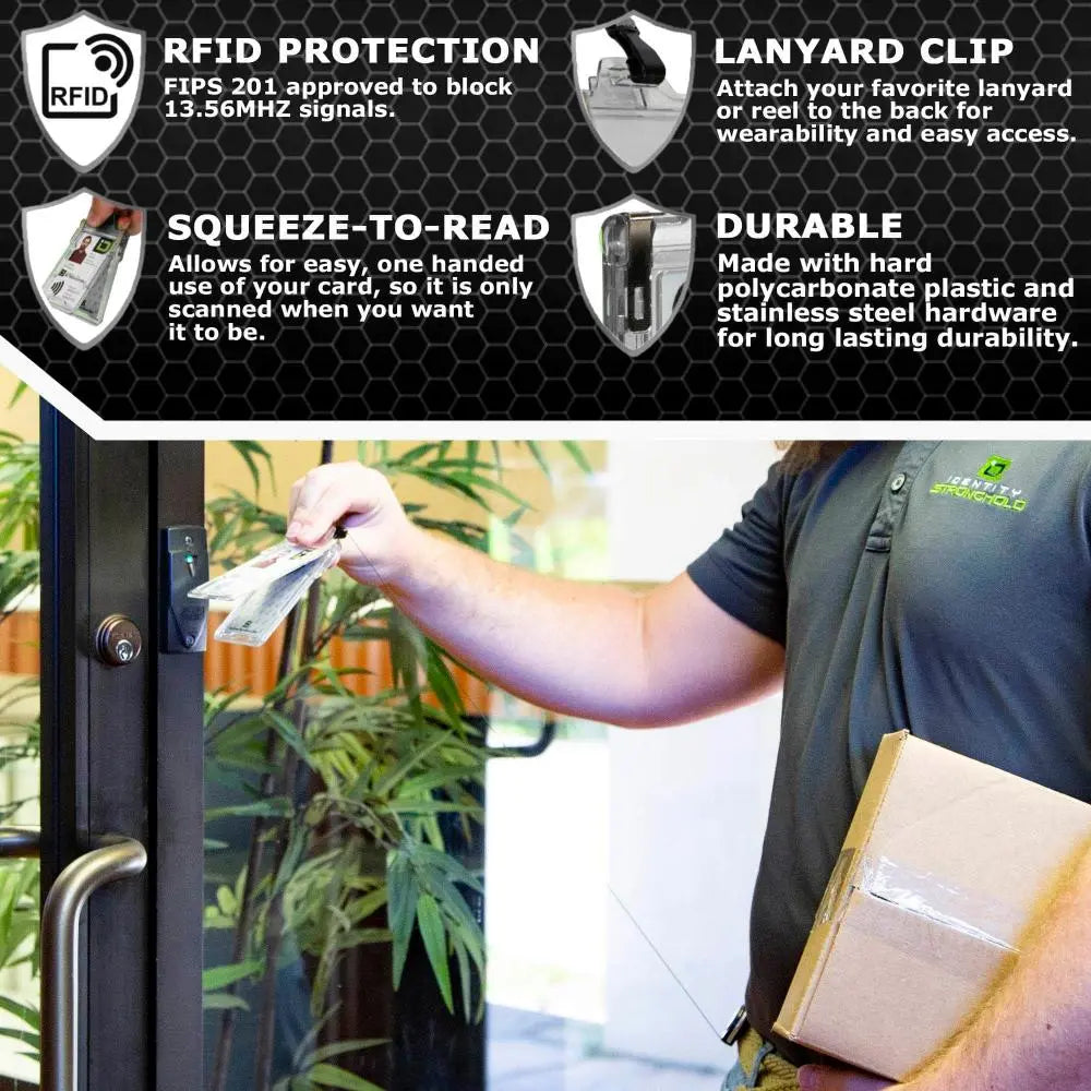 "Squeeze to Read" Secure Badge Holder Classic Vertical 1 ID Card Holder ID Stronghold