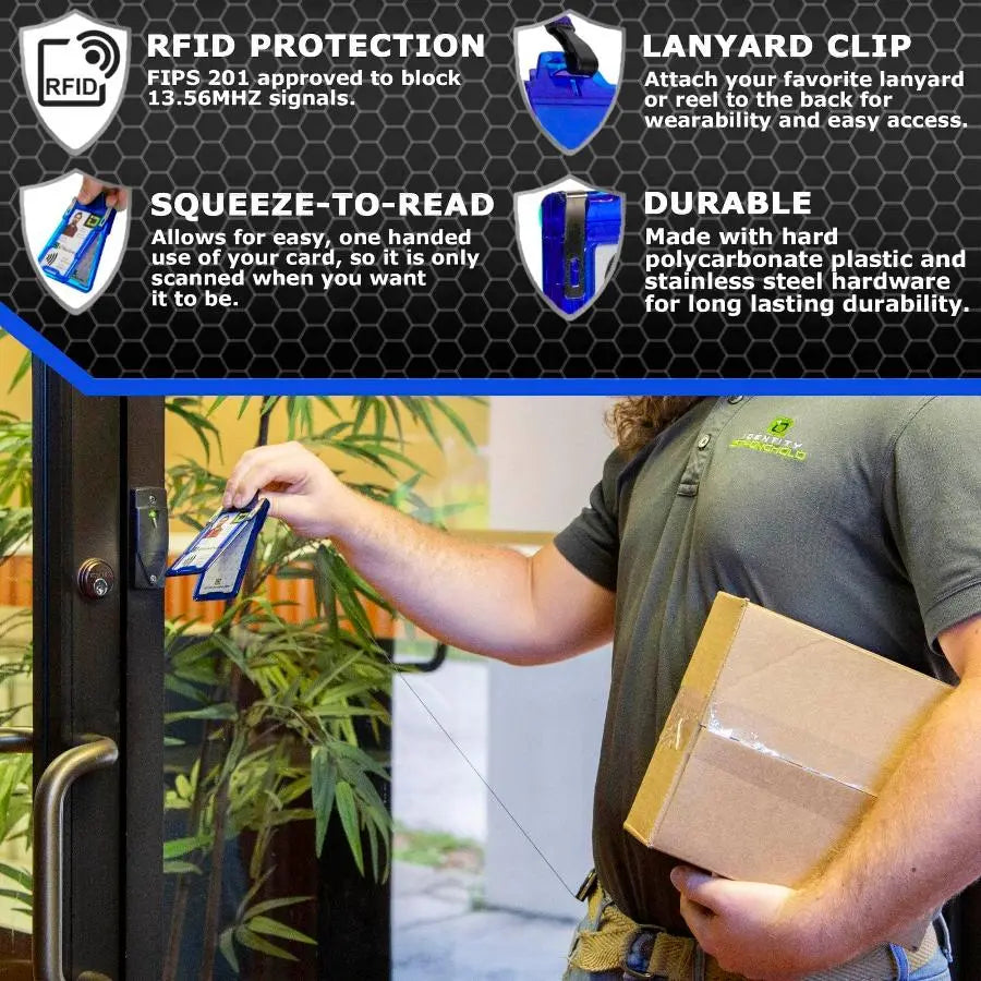 "Squeeze to Read" Secure Badge Holder Classic Vertical 1 ID Card Holder ID Stronghold
