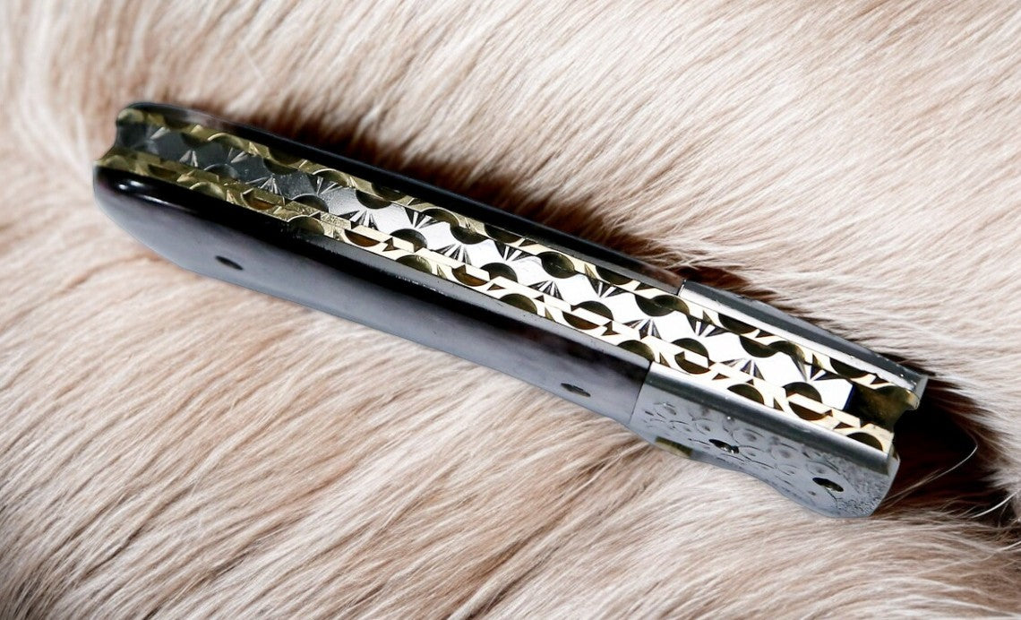 Custom Handmade Damascus Pocket Knife – Colored Bone Handle Damascus Knife Store